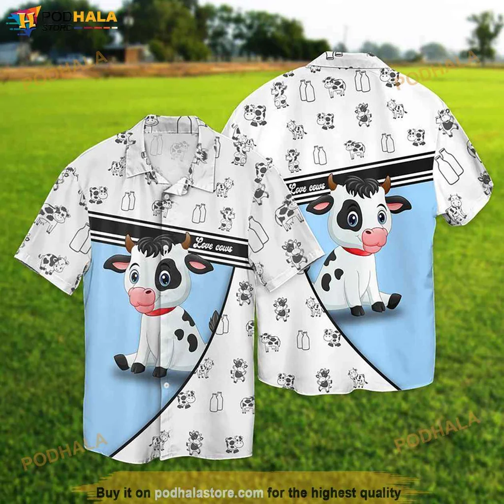 Black And White Cow Hawaiian Shirt, Funny Tropical Shirt For Men With Cheerful Design