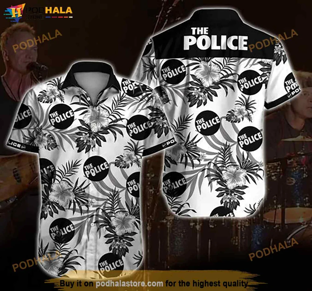 Black And White Police Hawaiian Shirt, Tropical Design For Women