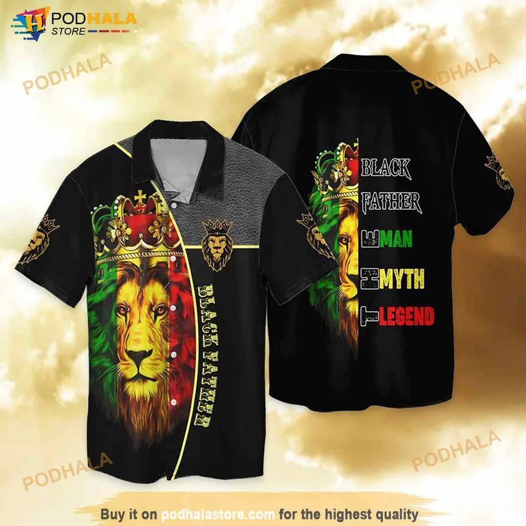 Black Father Man Hawaiian Shirt With Lion Design And Crown