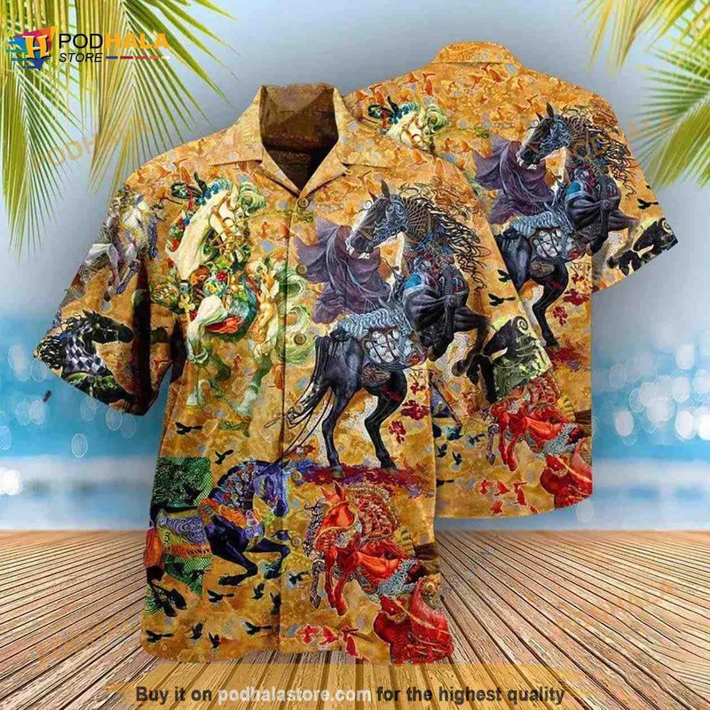 Black Horse Lovers Hawaiian Shirt, Majestic Horse Design For Equestrian Enthusiasts