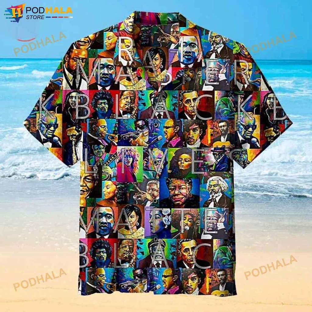 Black Lives Matter Hawaiian Shirt With Colorful Iconic Portraits