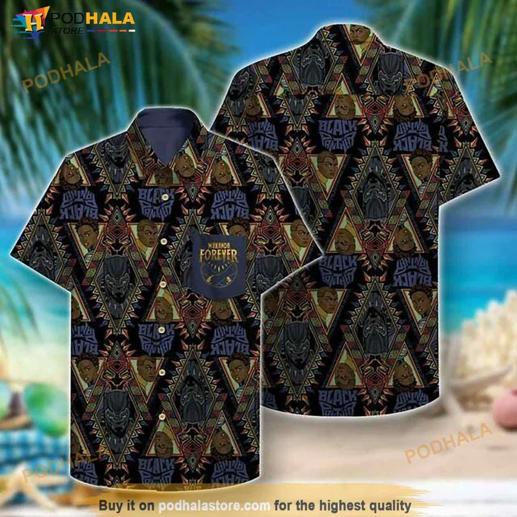 Black Panther Hawaiian Shirt With Bold Geometric Patterns And Tribal Motifs