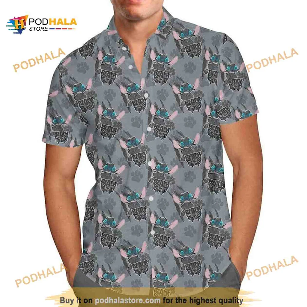 Black Panther Tropical Aloha Shirt With Floral Motifs And Palm Leaves