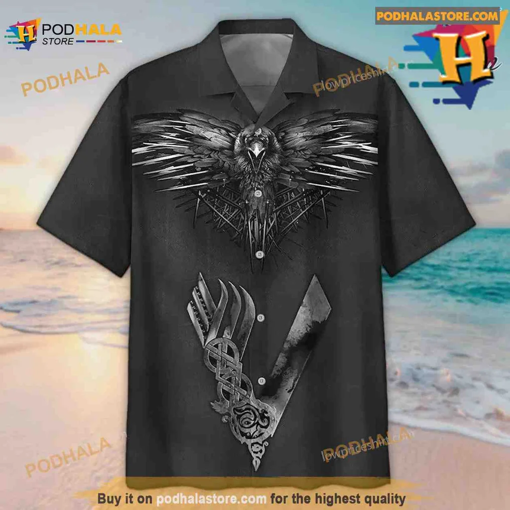 Black Raven Tropical Hawaiian Shirt With Edgy Graphic Design