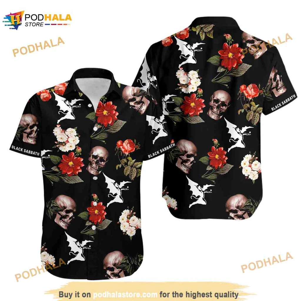 Black Sabbath Tropical Hawaiian Shirt With Gothic Skull Design