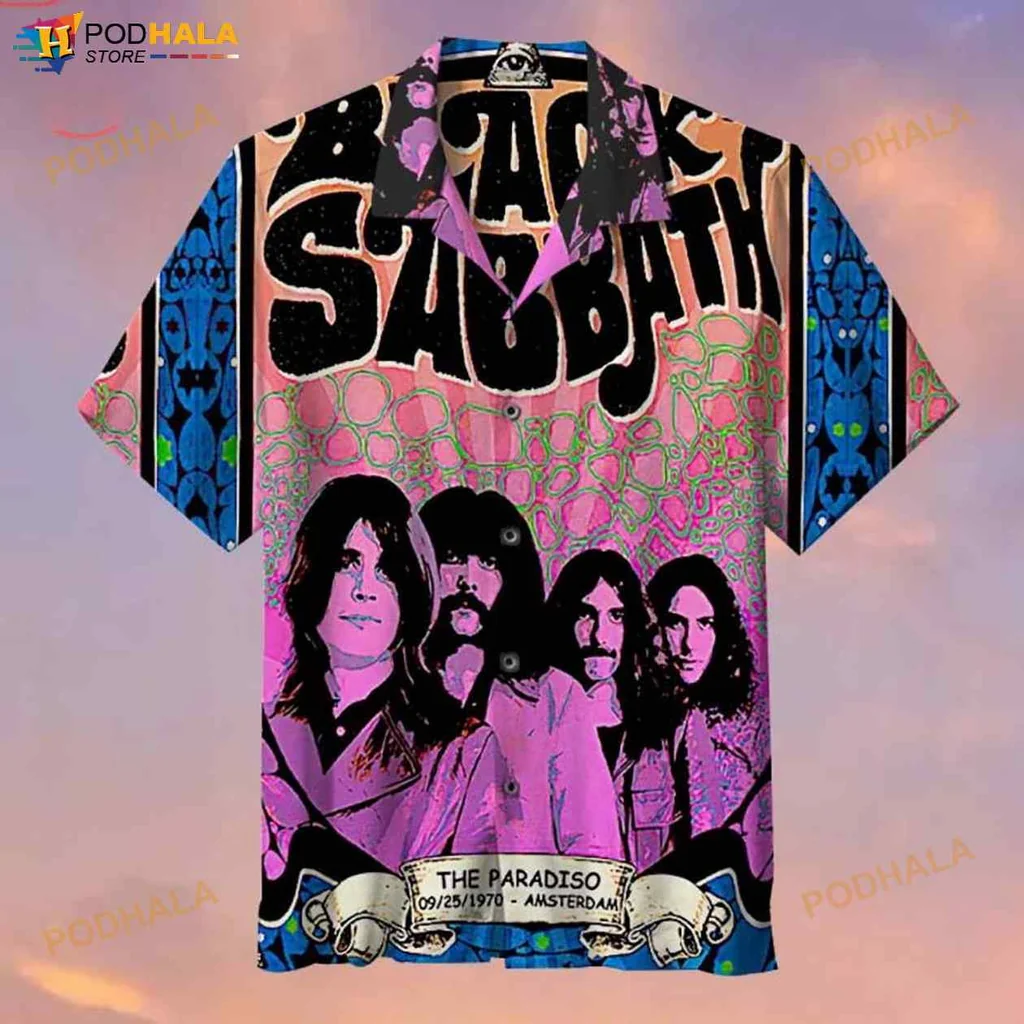 Black Sabbath Vintage Hawaiian Shirt With Psychedelic Design And Concert Tribute