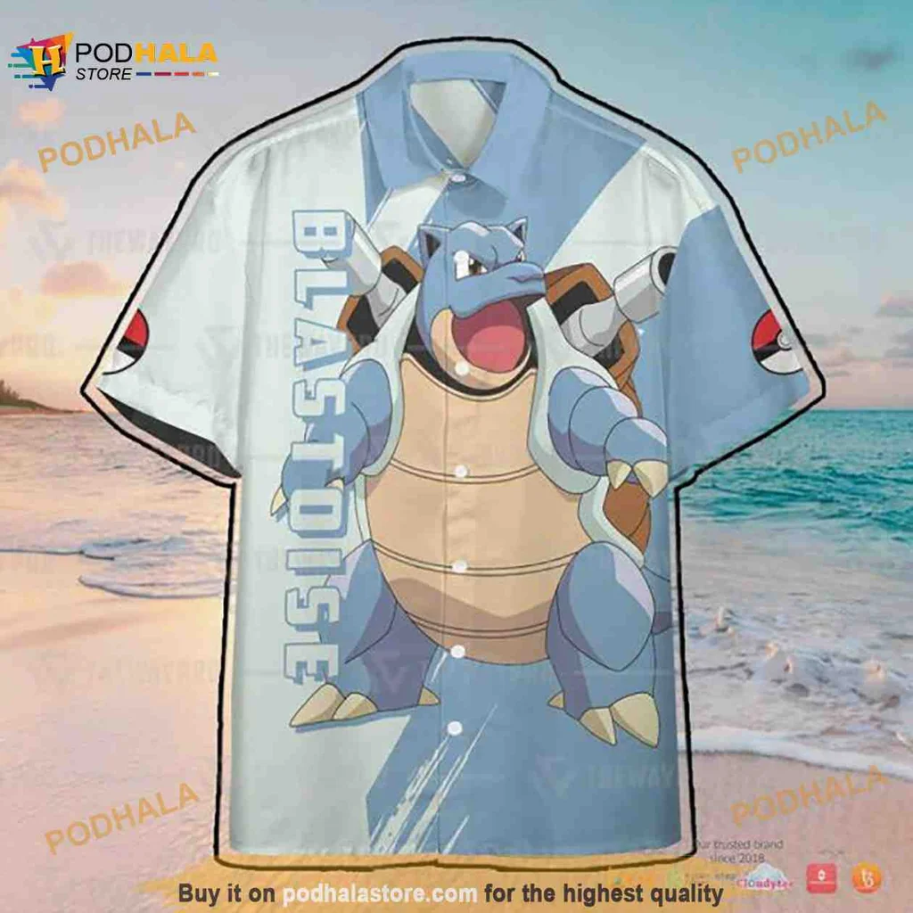 Blastoise Hawaiian Shirt Featuring Vibrant Graphic And Water Cannons