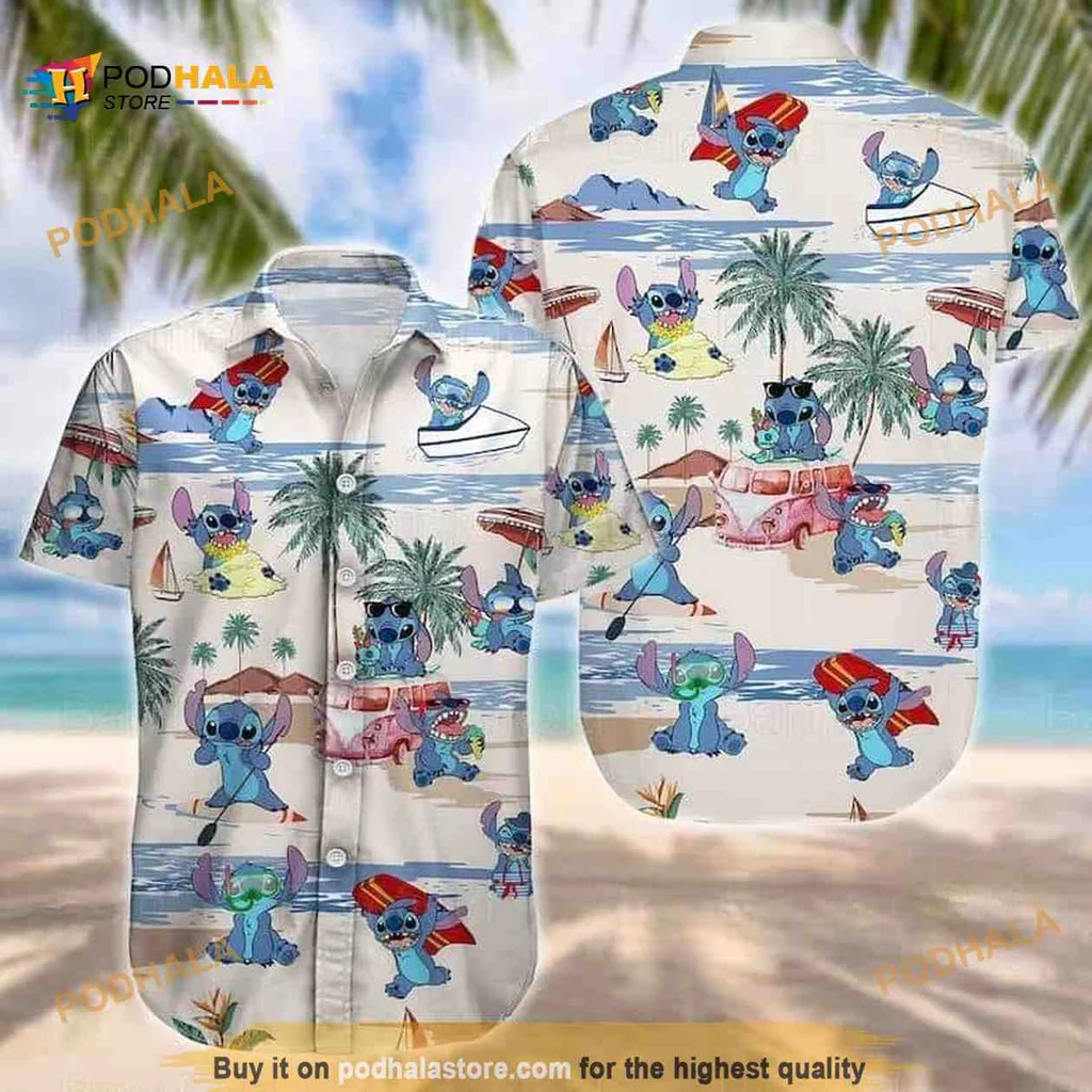Blue Alien Beach Pattern Hawaiian Shirt With Vibrant Summer Design