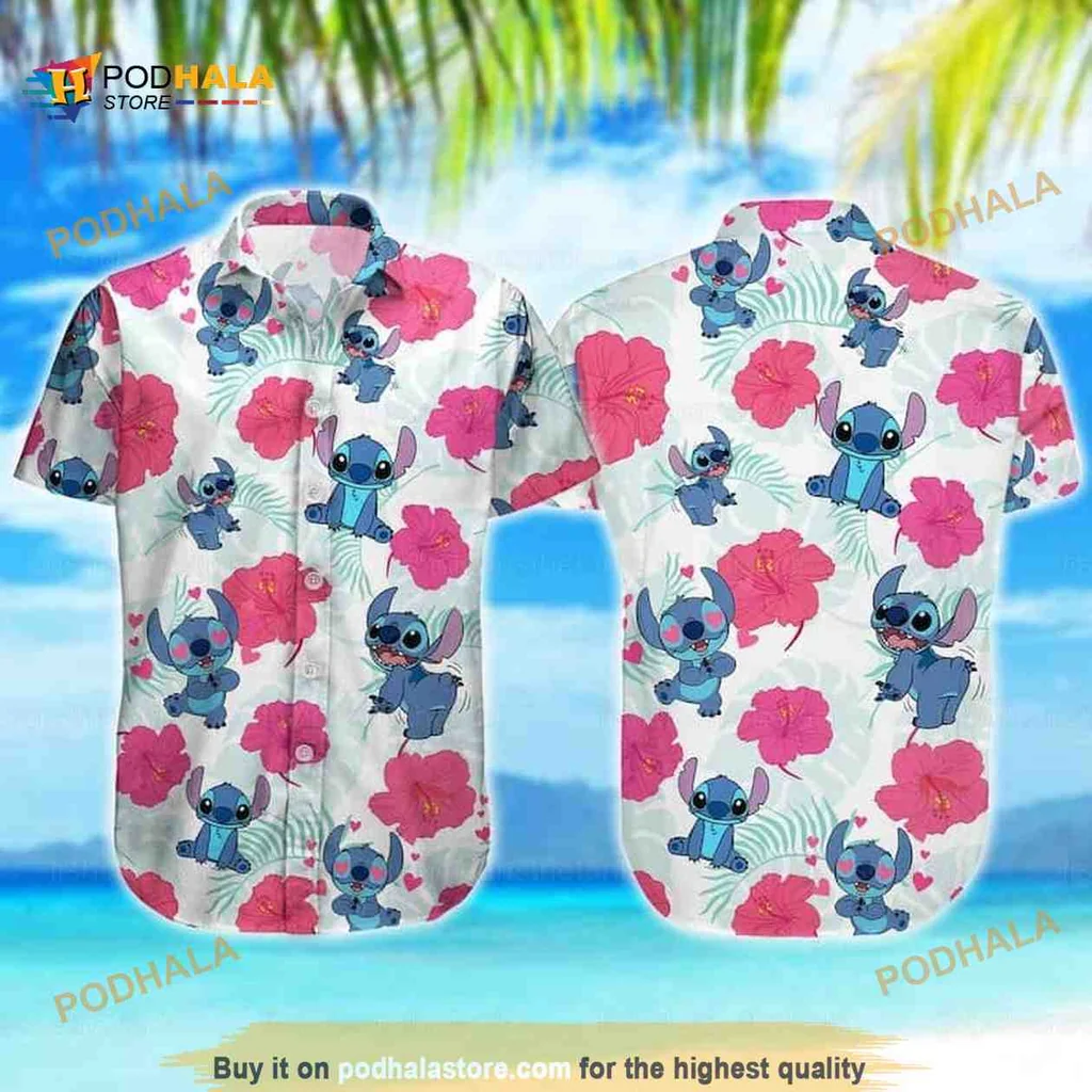 Blue Alien Hibiscus Hawaiian Shirt With Cartoon Character For Beach Fun