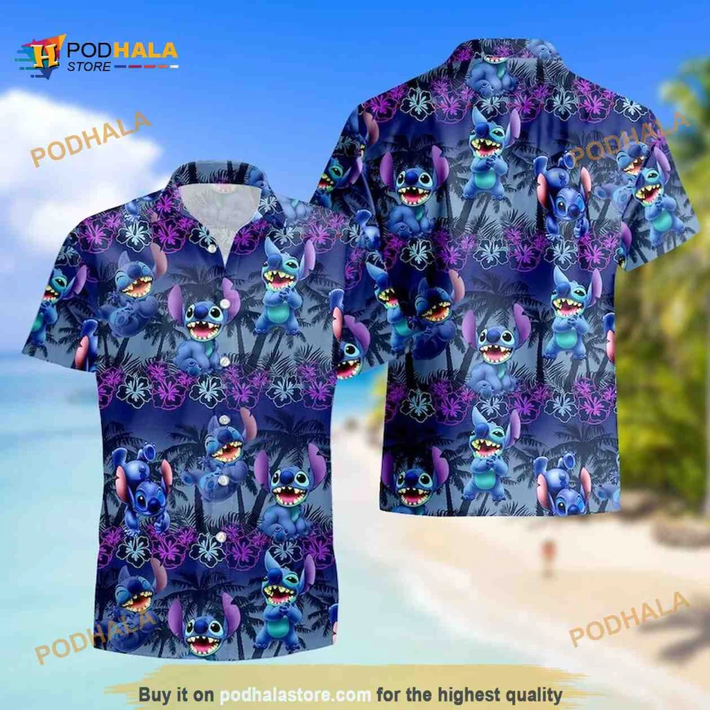 Blue Alien Tropical Aloha Shirt, Fun Summer Wear For Beach Lovers