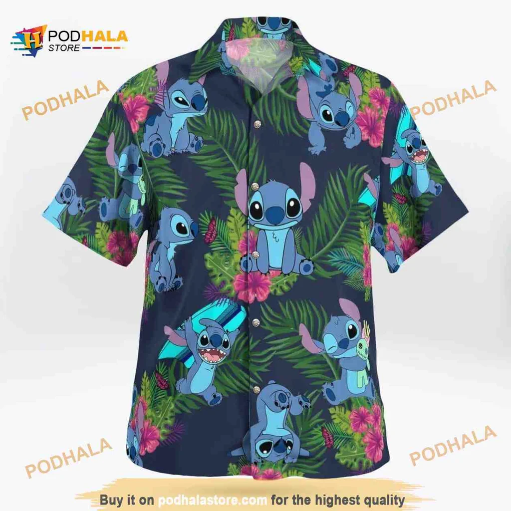 Blue Alien Tropical Aloha Shirt With Palm Leaves And Colorful Flowers