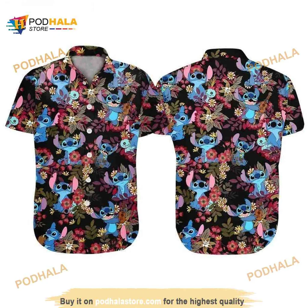 Blue Alien Tropical Aloha Shirt With Vibrant Flowers