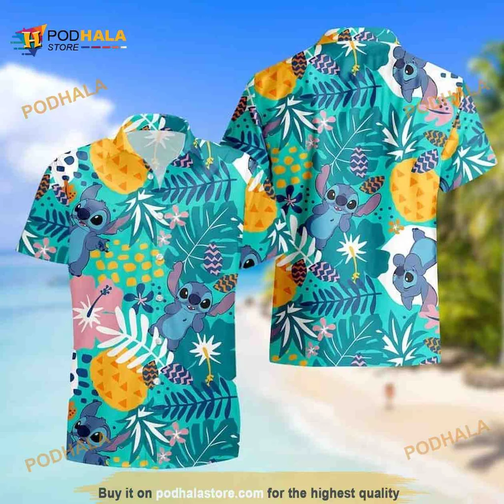 Blue Alien Tropical Hawaiian Shirt With Pineapples And Lively Colors