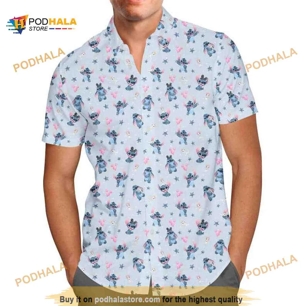 Blue Alien Tropical Hawaiian Shirt With Playful Design For Summer Fun