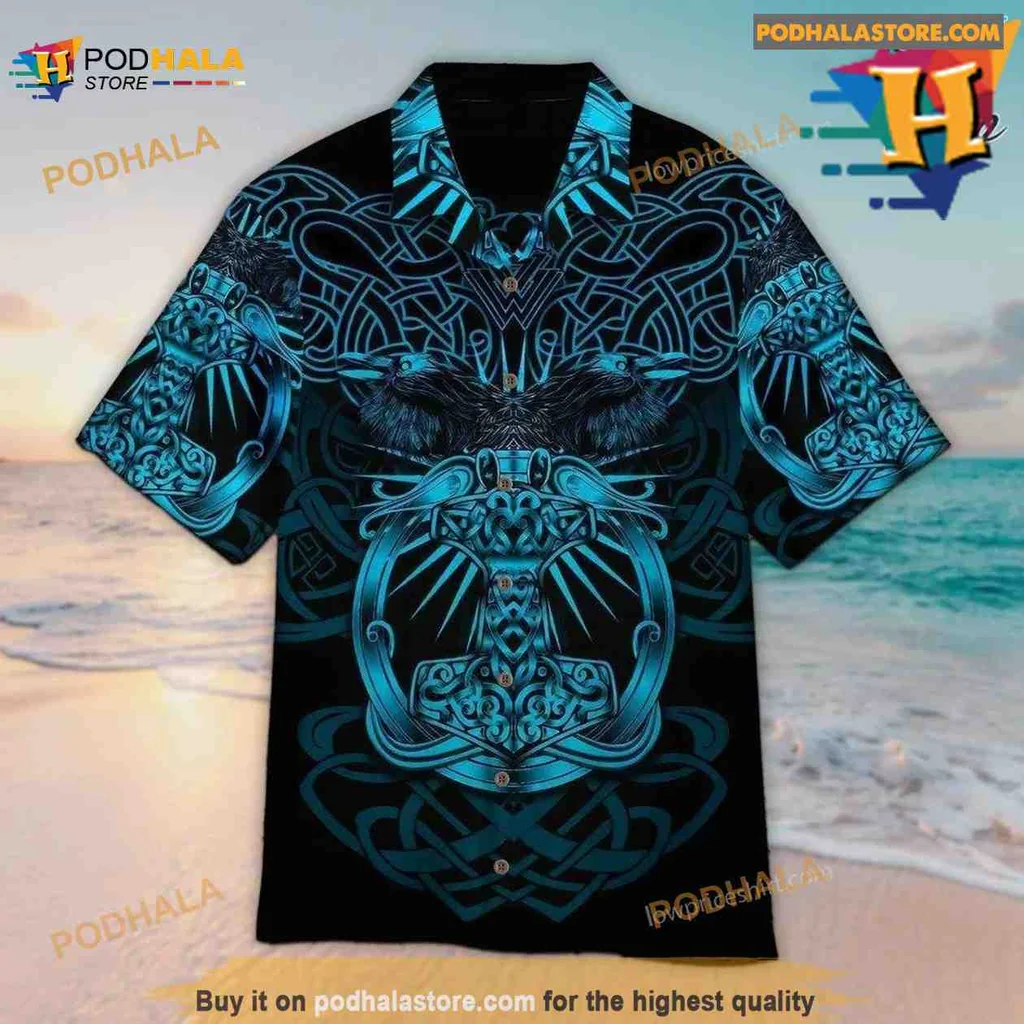 Blue Crab Tribal Hawaiian Shirt, Intricate Blue And Black Design