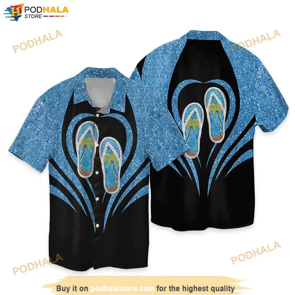 Blue Flip Flop Hawaiian Shirt, Vibrant Tropical Design For Beach Fun