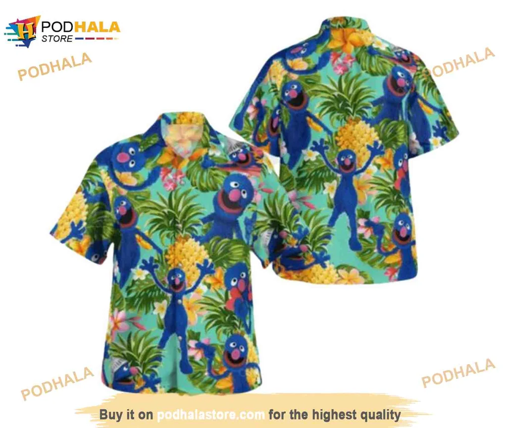 Blue Muppet Tropical Hawaiian Shirt With Colorful Cartoon Characters