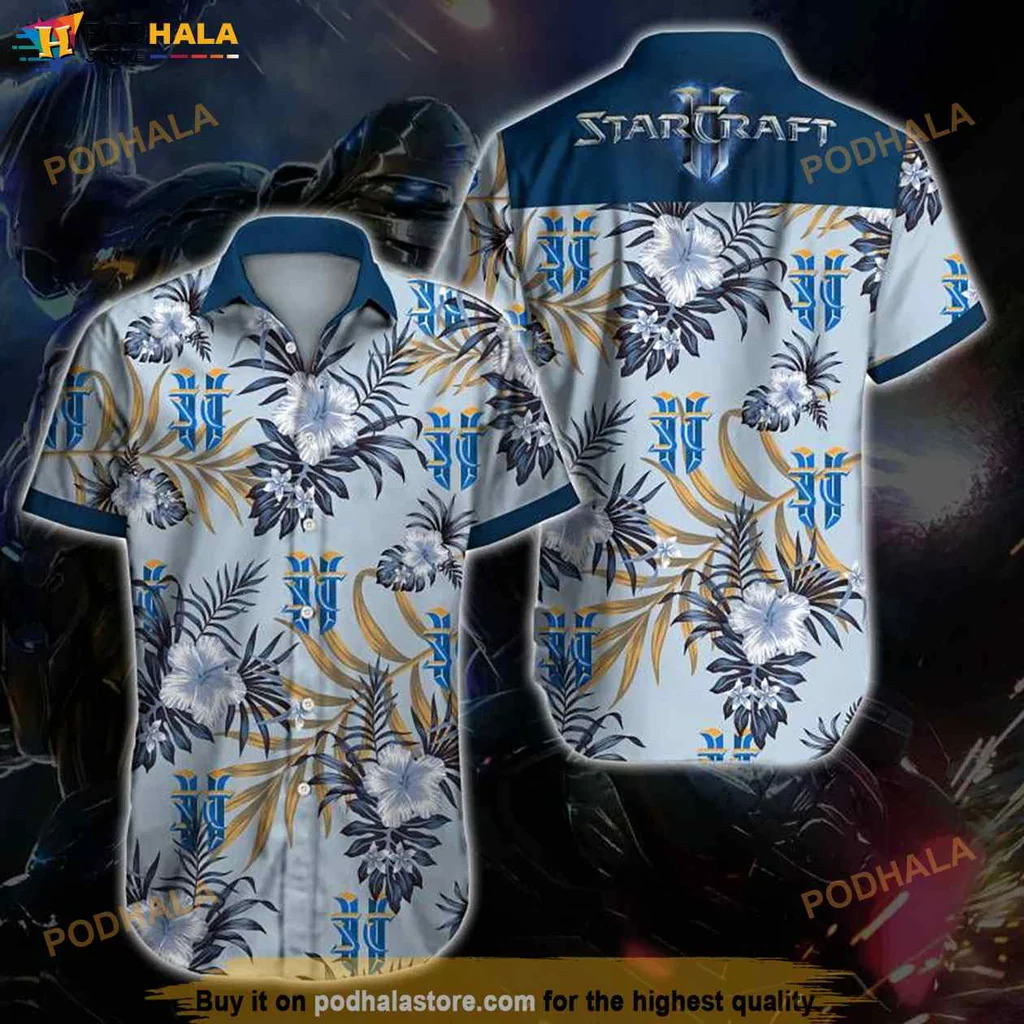 Blue Starcraft Hawaiian Shirt, Vibrant Tropical Design For Gamers And Beach Lovers