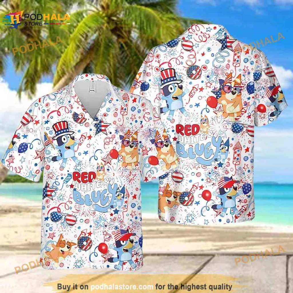 Bluey 4th Of July Hawaiian Shirt With Festive Characters And Colors