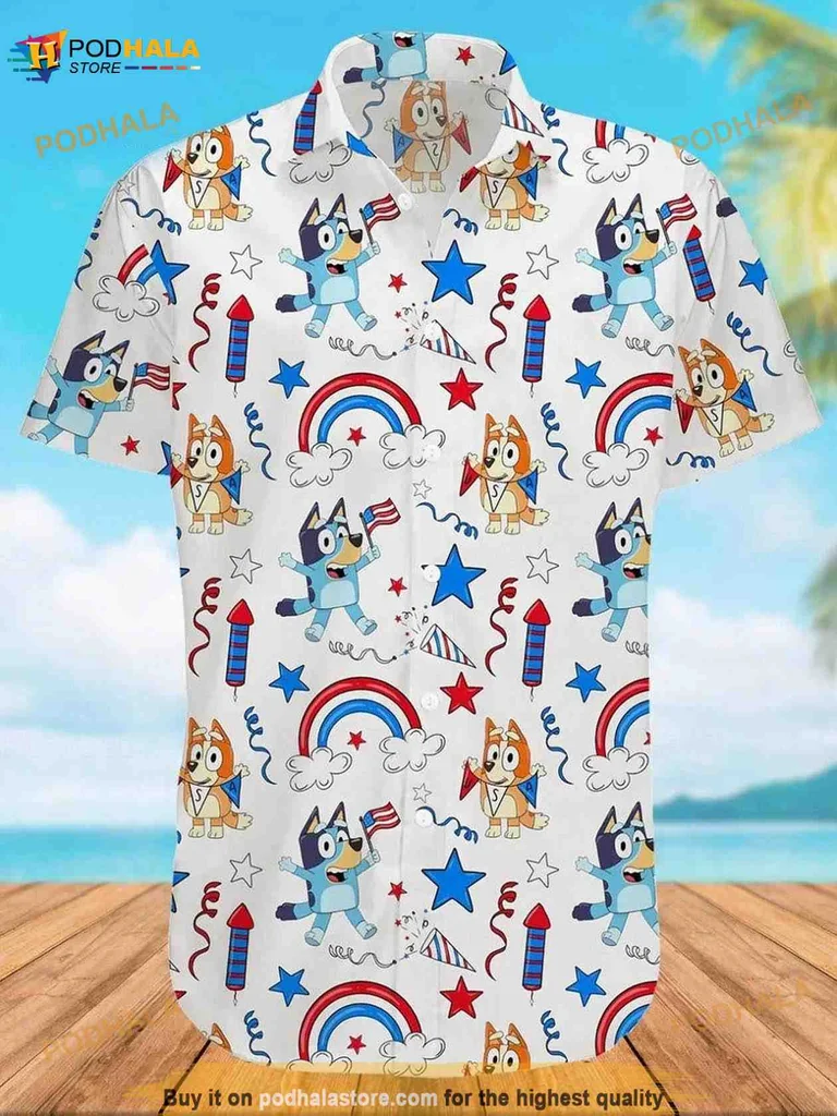 Bluey And Bingo Hawaiian Shirt Featuring Playful Cartoon Characters