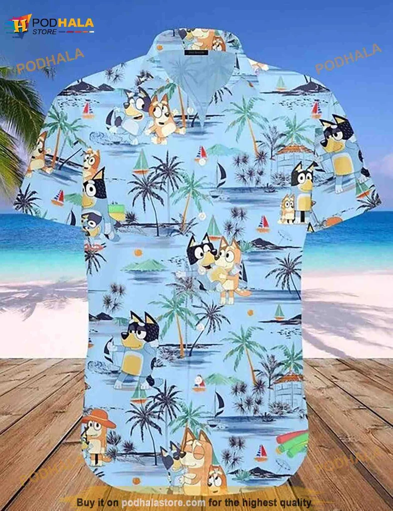 Bluey And Bingo Hawaiian Shirt, Playful Cartoon Dog Aloha Shirt