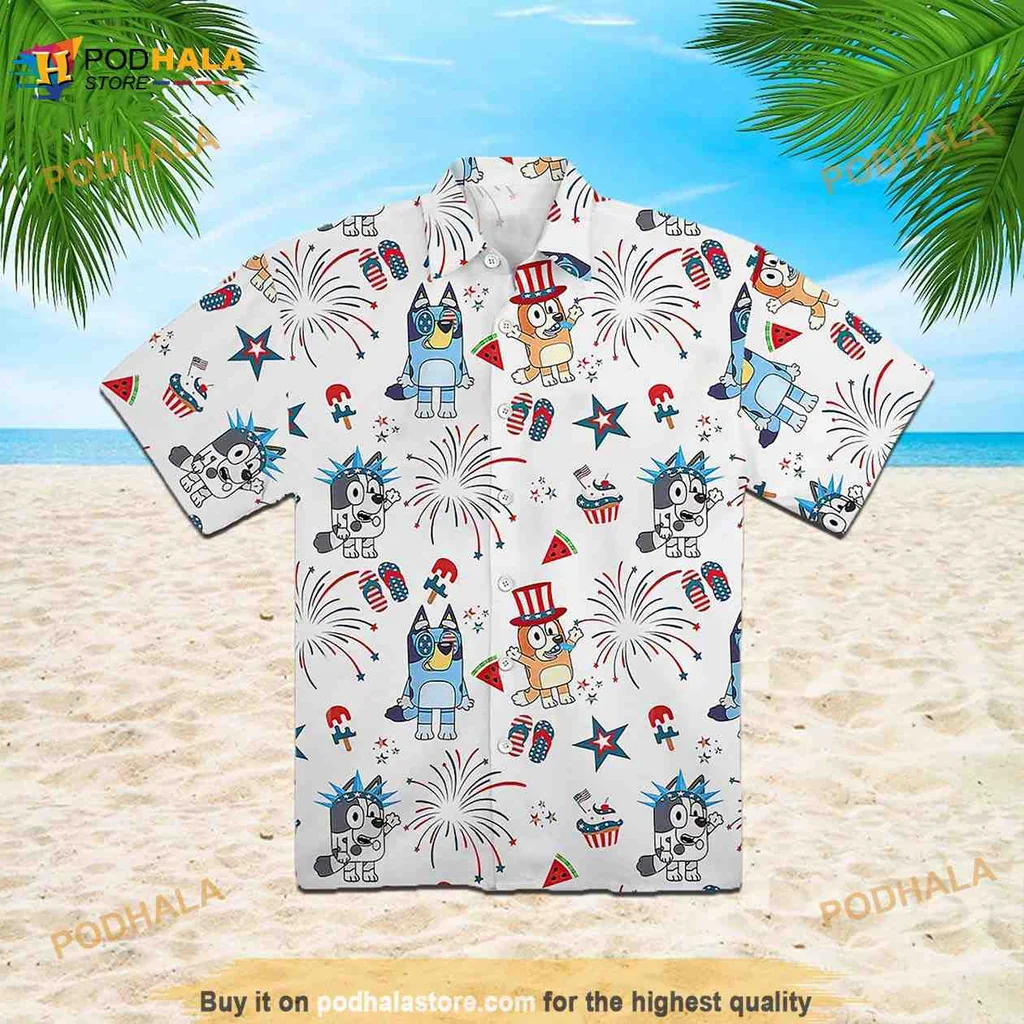 Bluey And Bingo Hawaiian Shirt With Colorful Cartoon Design
