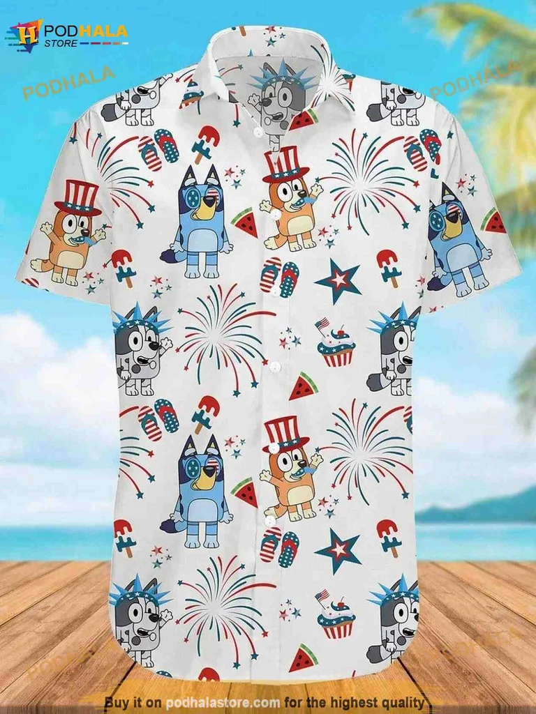 Bluey And Bingo Hawaiian Shirt With Festive Cartoon Design