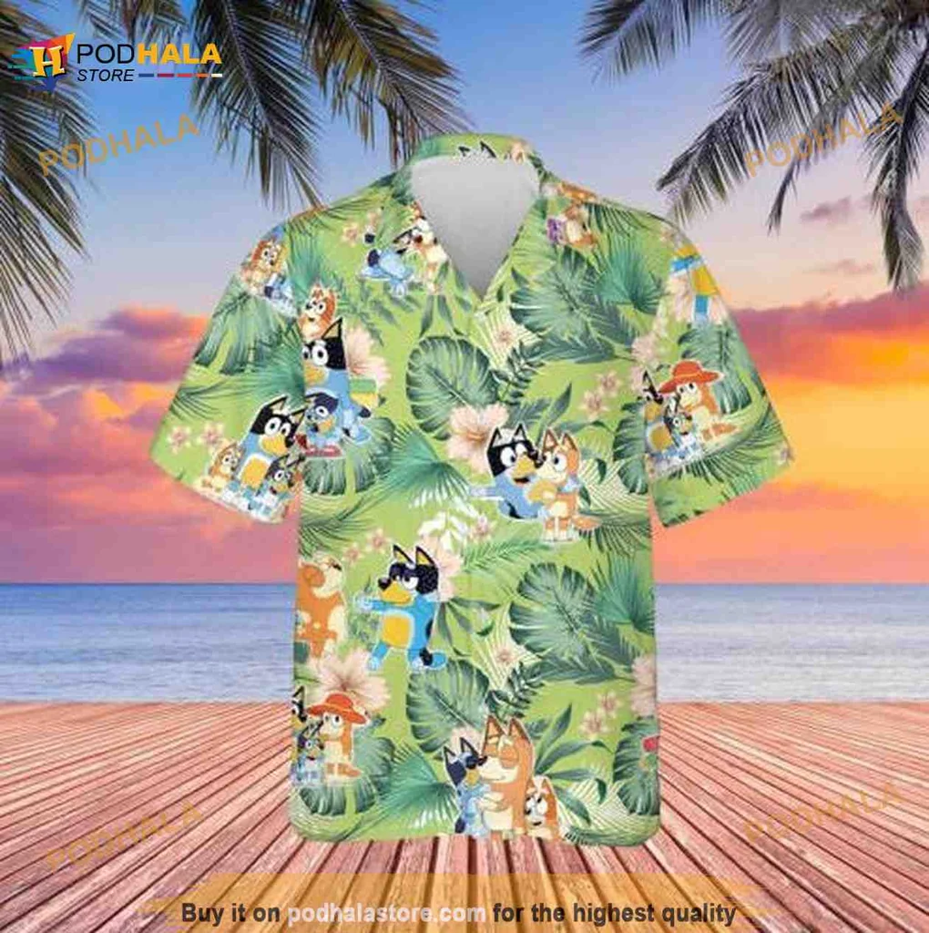 Bluey And Bingo Tropical Hawaiian Shirt, Kids Birthday Celebration Shirt