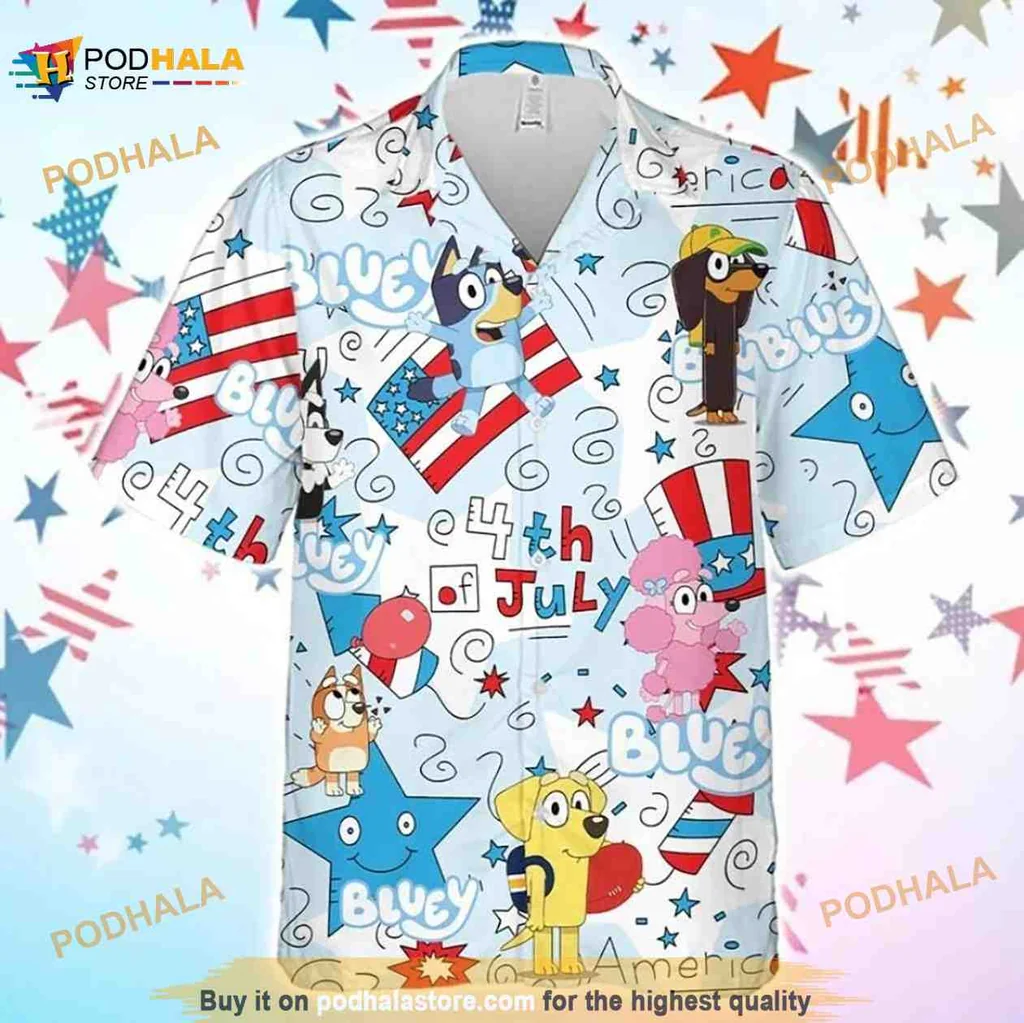 Bluey Bingo 4th Of July Hawaiian Shirt, Family Fun Summer Apparel