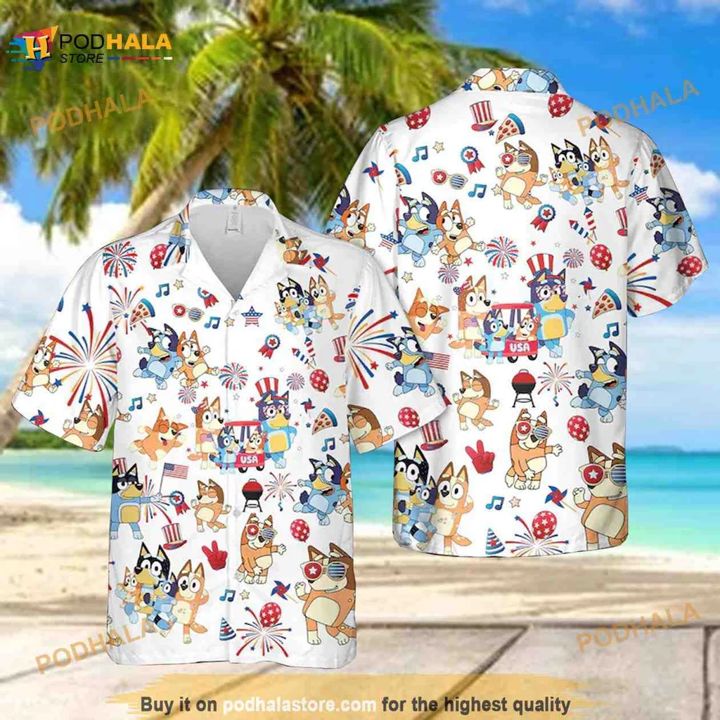 Bluey Bingo 4th Of July Hawaiian Shirt, Festive Family Design