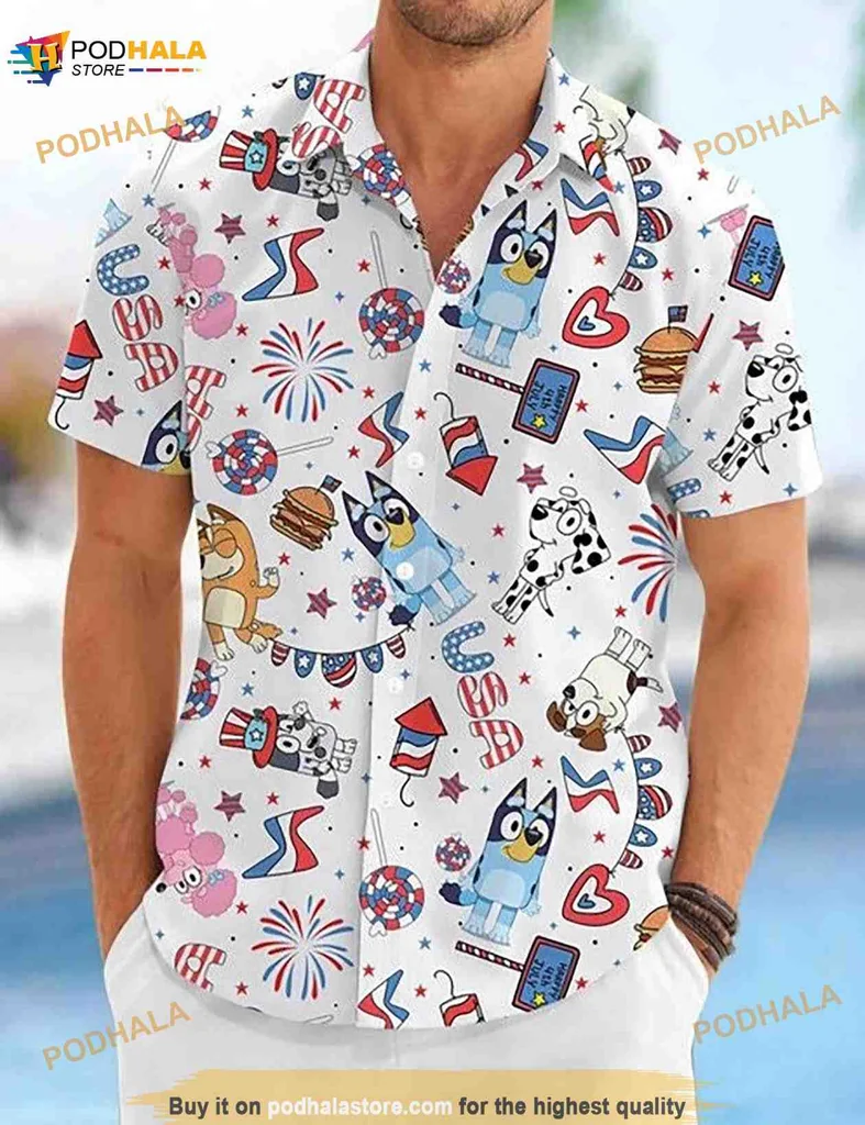 Bluey Bingo 4th Of July Hawaiian Shirt With Festive Design