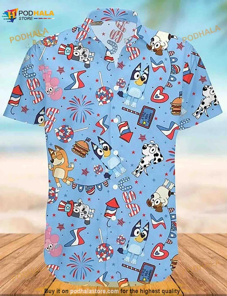 Bluey Bingo Cartoon Hawaiian Shirt With Fun Characters And Festive Motifs