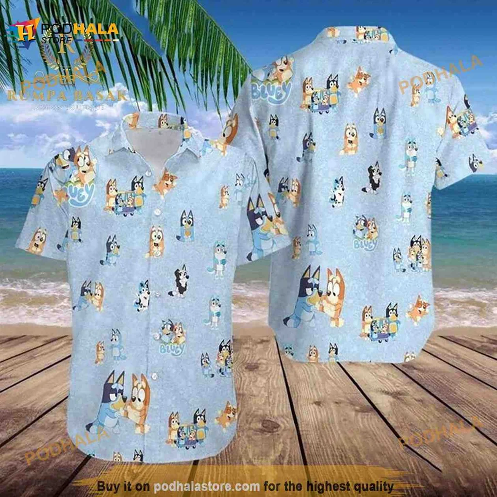 Bluey Bingo Hawaiian Shirt Featuring Colorful Cartoon Characters