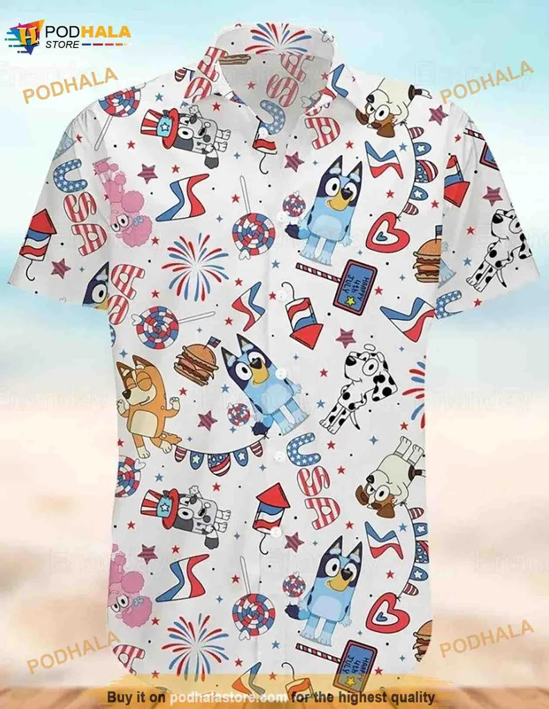 Bluey Bingo Hawaiian Shirt Featuring Playful Characters And Festive Design