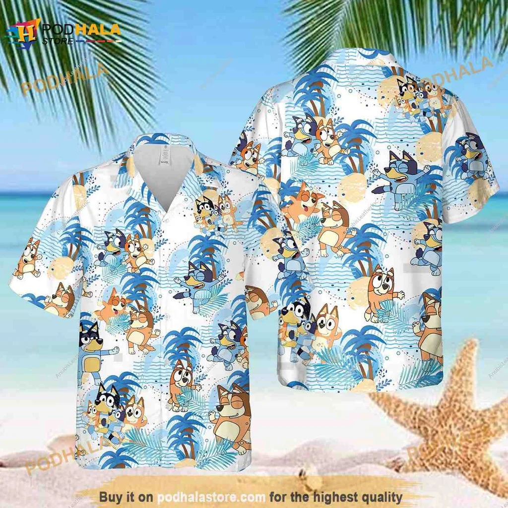 Bluey Bingo Hawaiian Shirt Featuring Playful Characters In Tropical Design