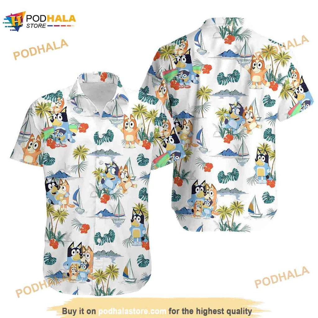 Bluey Bingo Hawaiian Shirt Featuring Playful Tropical Design