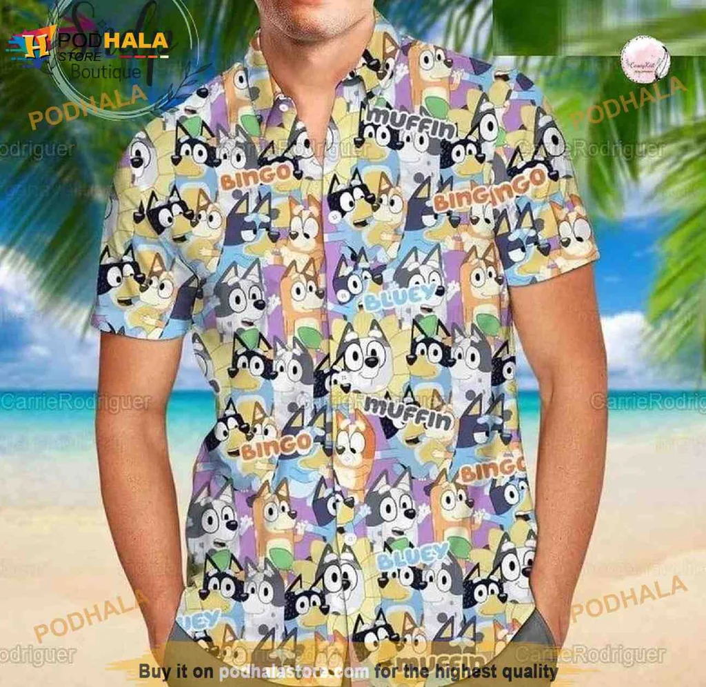 Bluey Bingo Hawaiian Shirt With Playful Cartoon Design