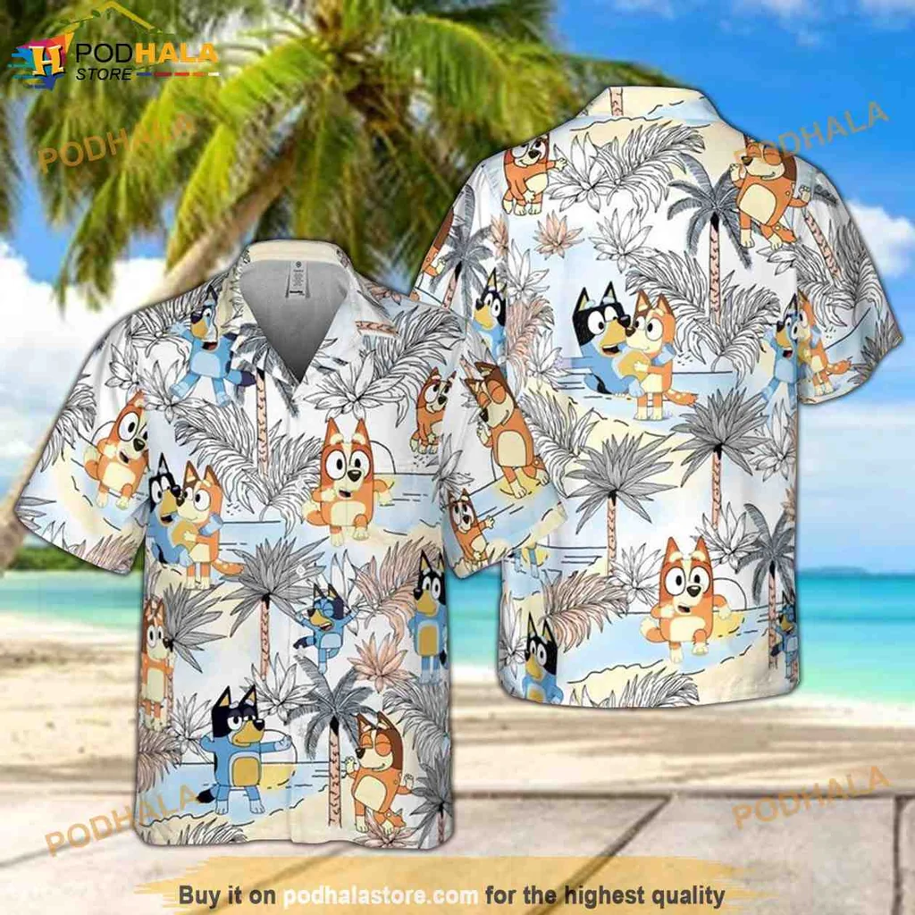 Bluey Bingo Hawaiian Shirt With Tropical Print For Family Fun