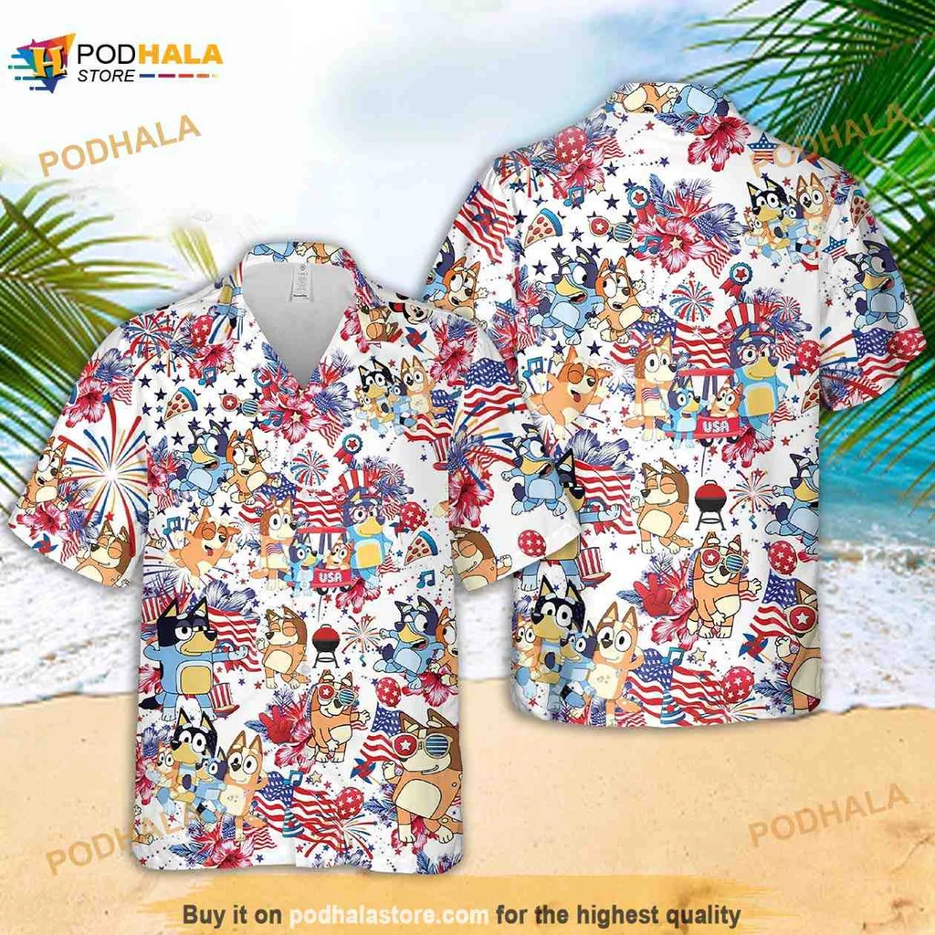 Bluey Bingo Independence Day Hawaiian Shirt With Festive Design
