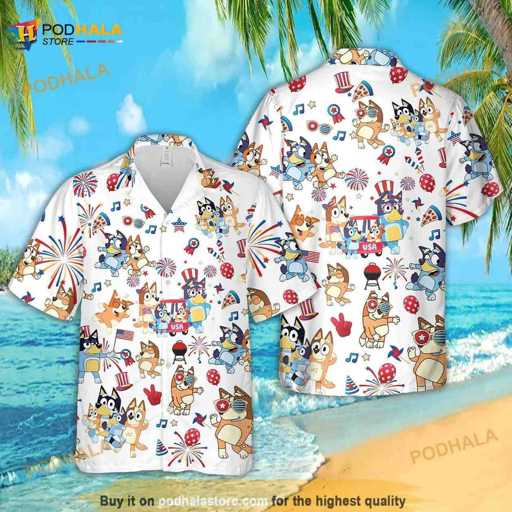 Bluey Bingo Independence Day Hawaiian Shirt With Patriotic Design