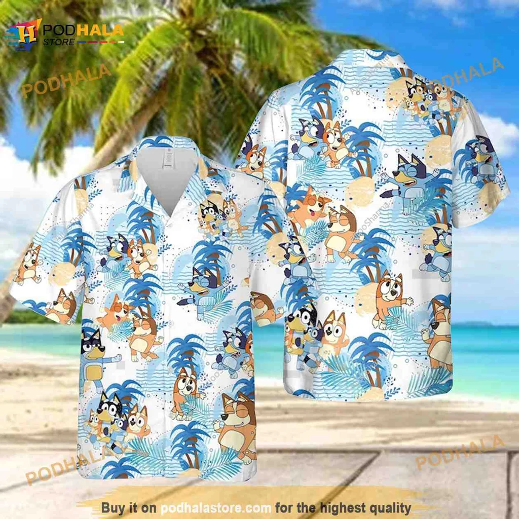 Bluey Bingo Tropical Hawaiian Shirt, Colorful Bluey Family Design