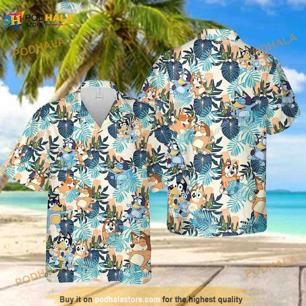 Bluey Bingo Tropical Hawaiian Shirt, Family Friendly Cartoon Design