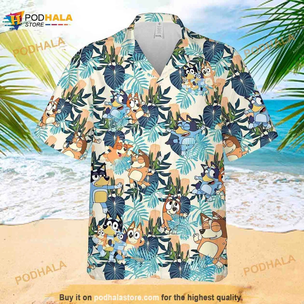 Bluey Bingo Tropical Hawaiian Shirt Featuring Cartoon Animals