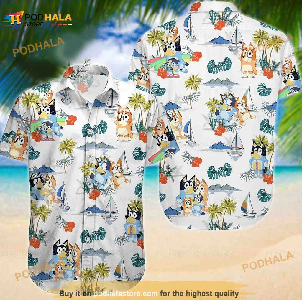 Bluey Bingo Tropical Hawaiian Shirt For Kids, Colorful Cartoon Design