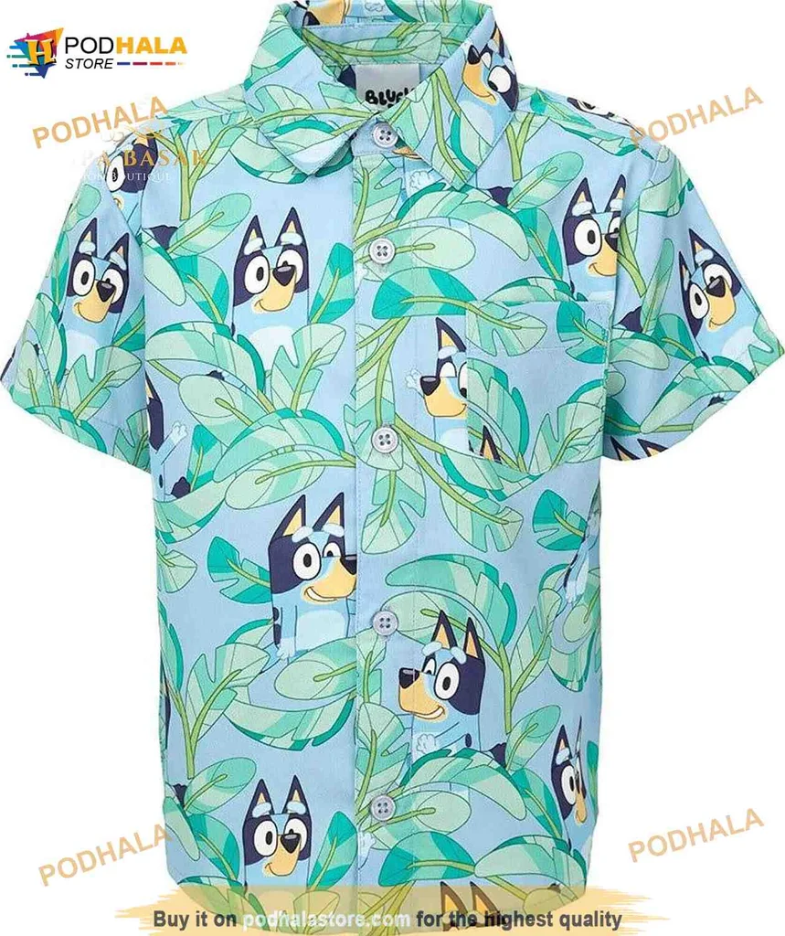 Bluey Bingo Tropical Hawaiian Shirt, Fun Vacation Attire For Kids