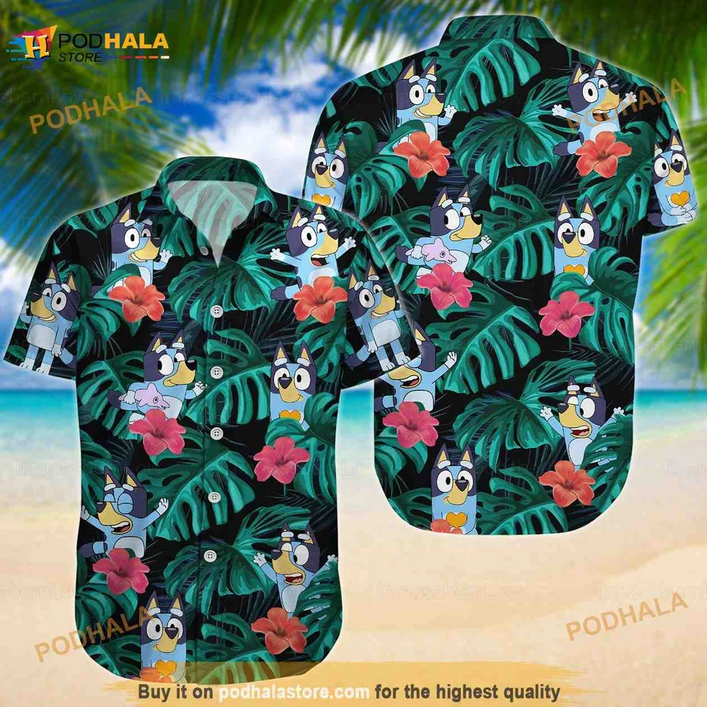 Bluey Bingo Tropical Hawaiian Shirt With Colorful Floral Design