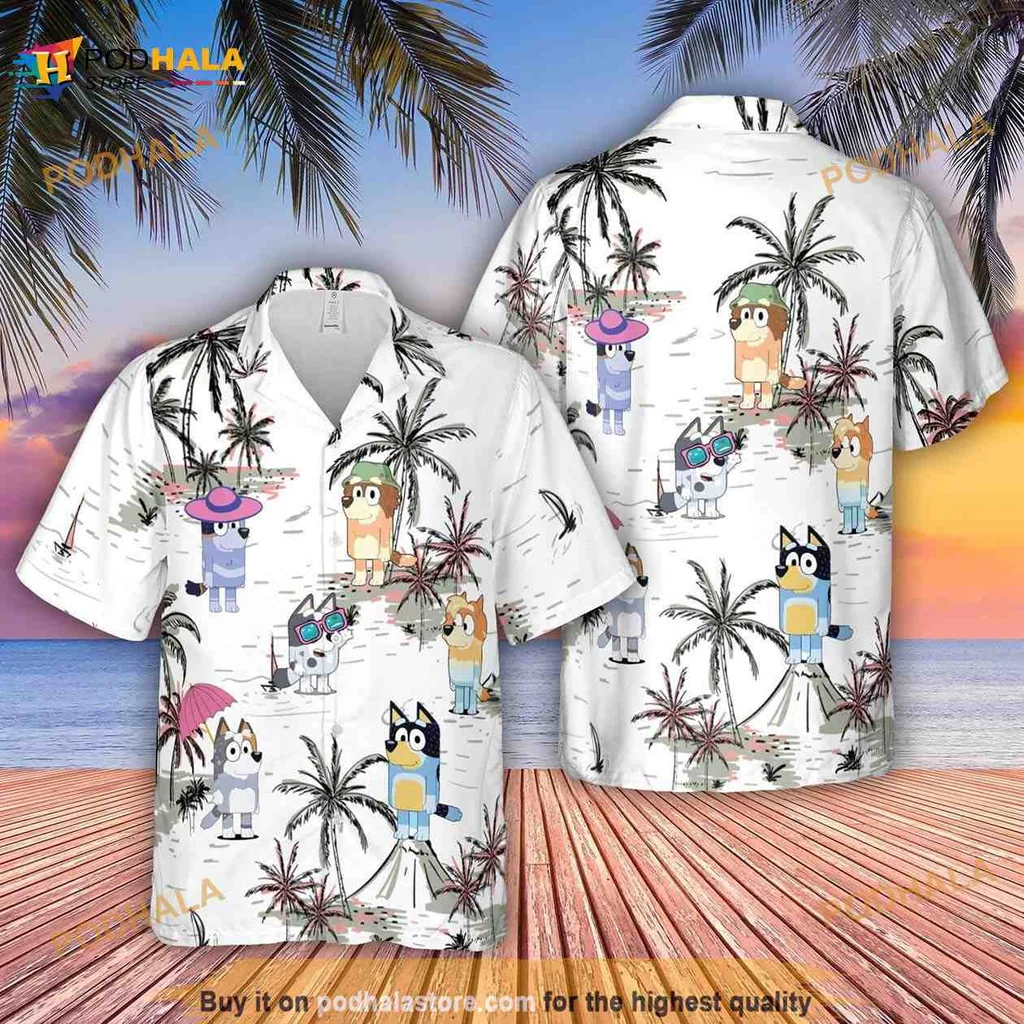 Bluey Bingo Tropical Hawaiian Shirt With Playful Cartoon Characters