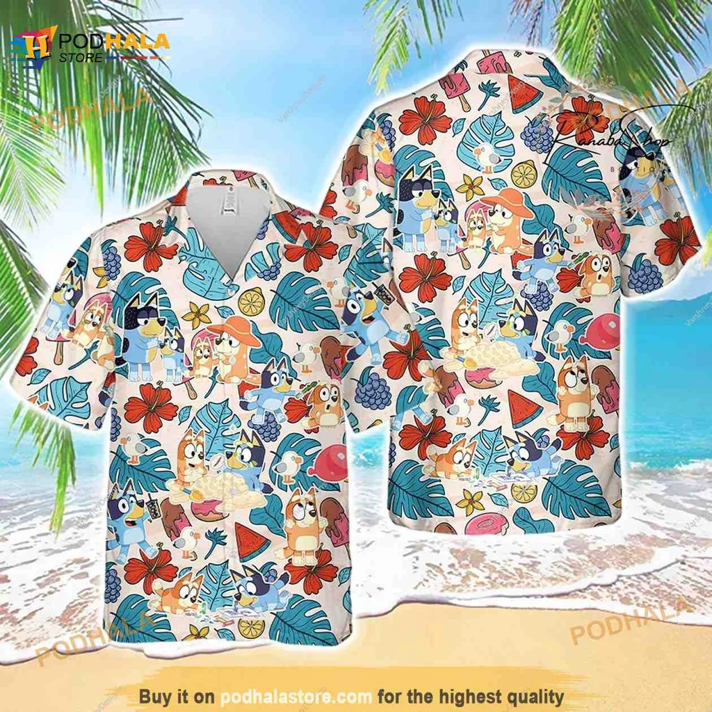 Bluey Bingo Tropical Hawaiian Shirt With Playful Cartoon Design