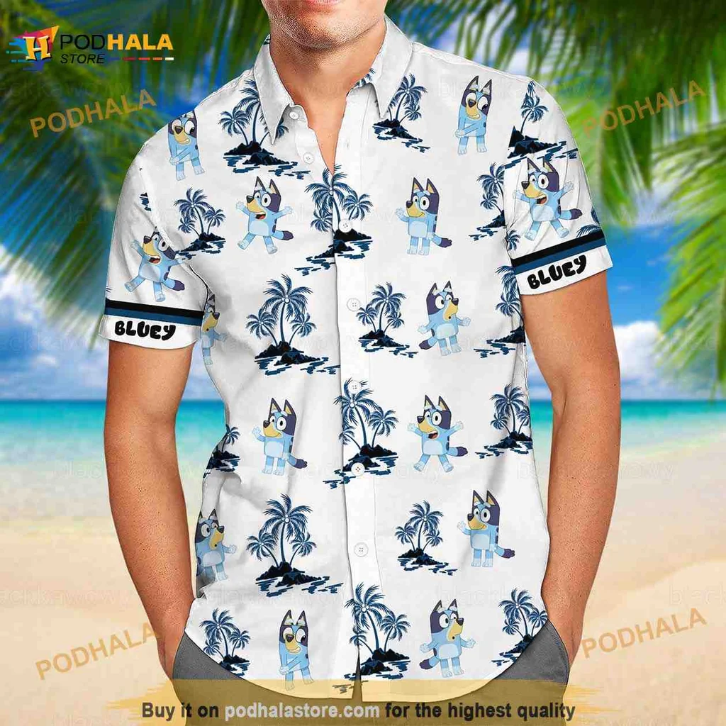 Bluey Cartoon Dog Hawaiian Shirt With Tropical Design And Playful Characters