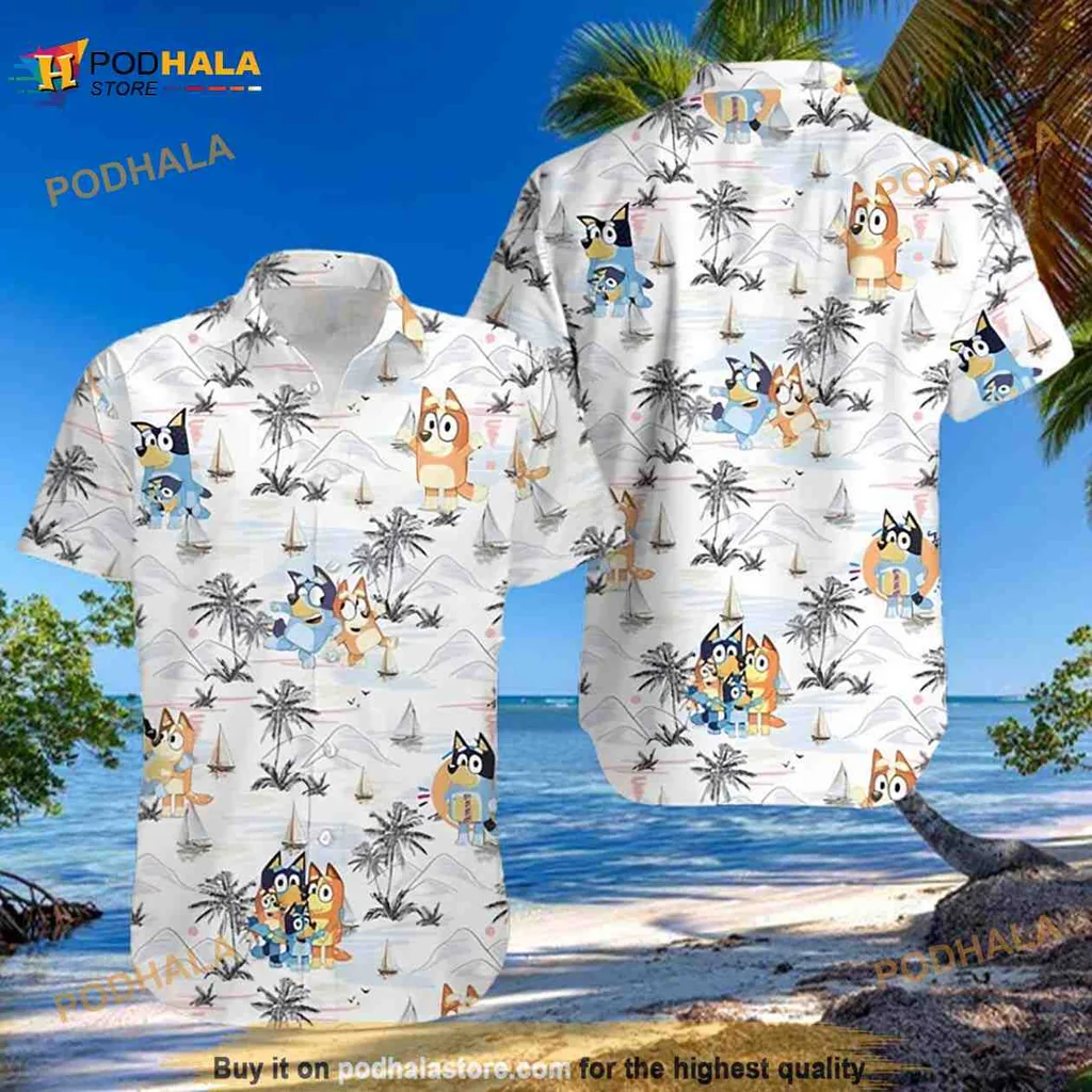 Bluey Cartoon Family Hawaiian Shirt With Tropical Print